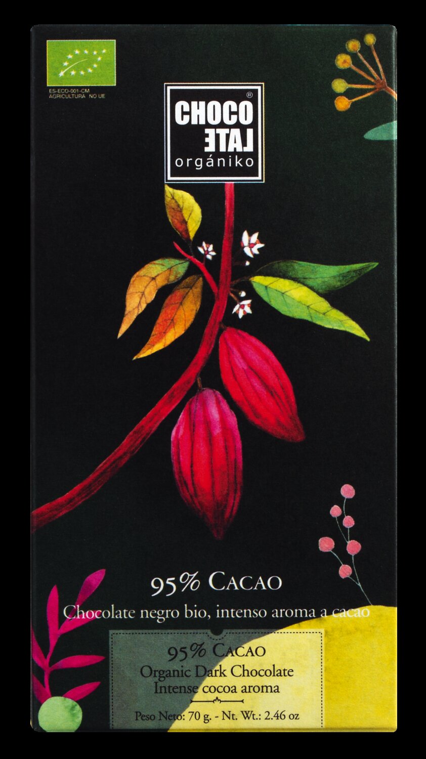 Chocolate Orgániko 95% Cacao, Bio Dunkle Schokolade 95% Kakao 70 g
