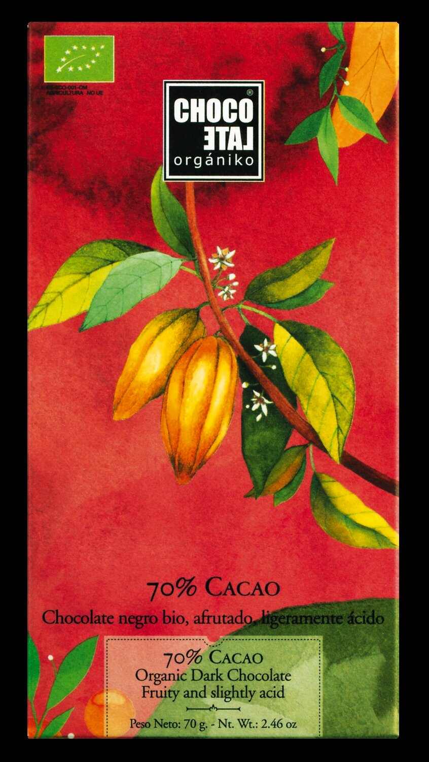 Chocolate Orgániko 70% Cacao, Bio Dunkle Schokolade 70% Kakao 70 g