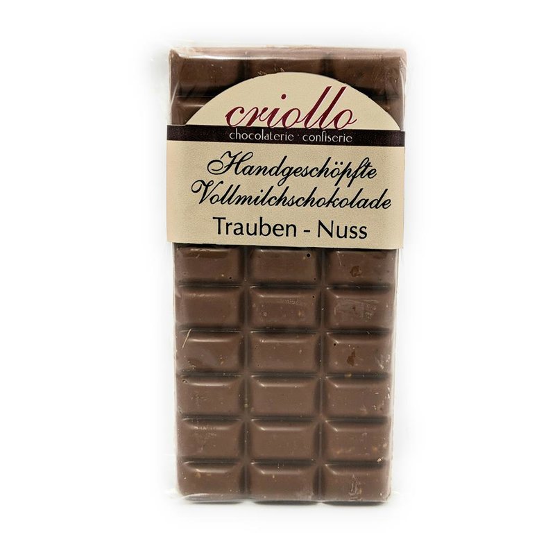 Criollo Handgeschöpfte Vollmilchschokolade Trauben Nuss ca. 100g